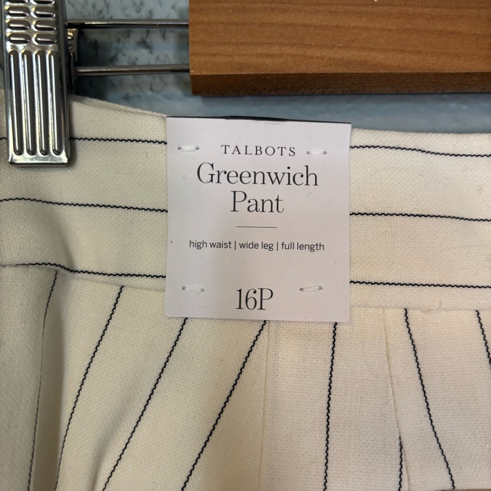 NWT Talbots Linen Greenwich‎ Wide Leg Trouser Pants Sunny Pinstripe Sz 16 Petite - Picture 6 of 6